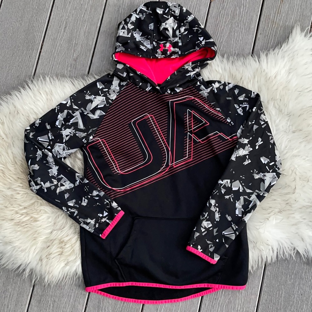 Underarmour cold gear girls hoodies size large neon pink white and black